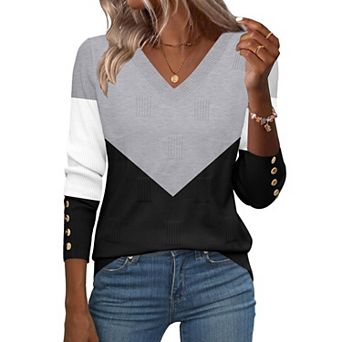 Zeagoo Women's Lightweight Long Sleeve Fall V Neck Sweaters, Ribbed Knit Dressy Holiday Tops