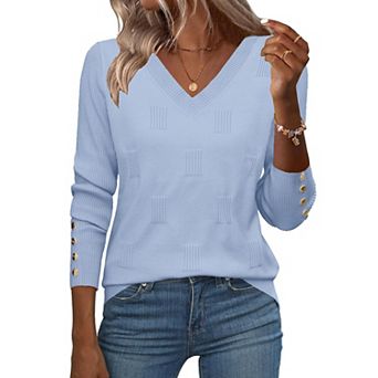 Zeagoo Women's Lightweight Long Sleeve Fall V Neck Sweaters, Ribbed Knit Dressy Holiday Tops