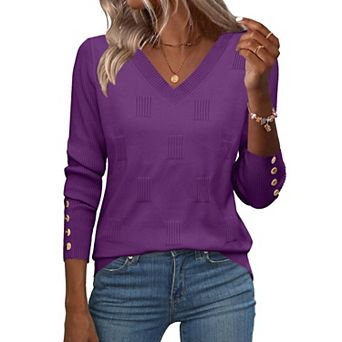 Zeagoo Women's Lightweight Long Sleeve Fall V Neck Sweaters, Ribbed Knit Dressy Holiday Tops