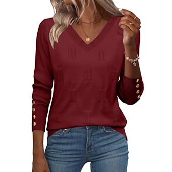 Zeagoo Women's Lightweight Long Sleeve Fall V Neck Sweaters, Ribbed Knit Dressy Holiday Tops