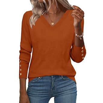 Zeagoo Women's Lightweight Long Sleeve Fall V Neck Sweaters, Ribbed Knit Dressy Holiday Tops