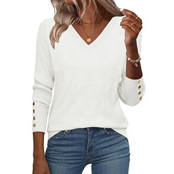 Zeagoo Women's Lightweight Long Sleeve Fall V Neck Sweaters, Ribbed Knit Dressy Holiday Tops