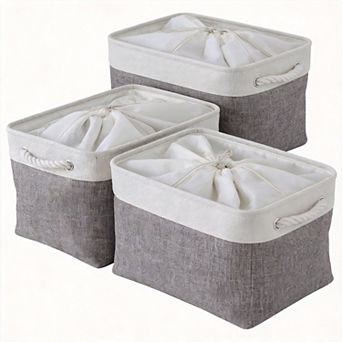 3pack Storage Bins Canvas Basket Organizer with Handles Gift Basket