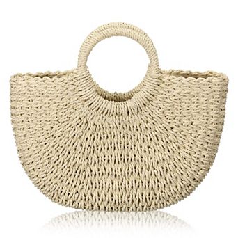 Straw Tote Bag Summer Beach Handmade Rattan Woven Handbag Women Travel