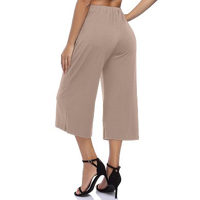 Women's Casual Wide Leg Cropped Pants with Dual Pockets