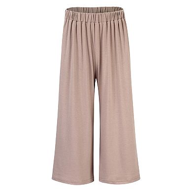 Women's Casual Wide Leg Cropped Pants with Dual Pockets