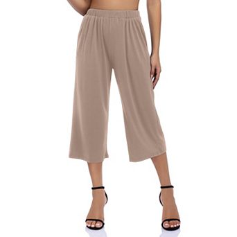 Women's Casual Wide Leg Cropped Pants with Dual Pockets