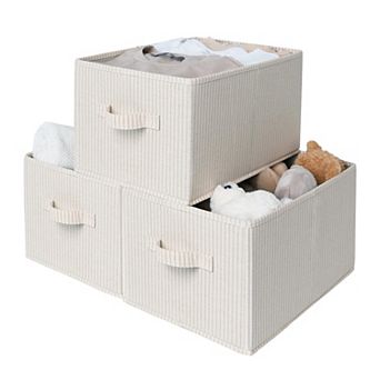 3 pc Fabric Closet Organizer Storage Bin Foldable Shelf Basket