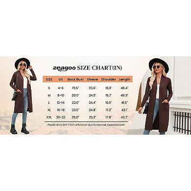 Zeagoo Women's Lightweight Long Open Front Cardigan Sweaters Casual Knit Duster Coat