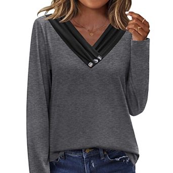 Zeagoo Women's Casual V Neck Long Sleeve Tops Fashion Business Work Tunics Fall Clothes