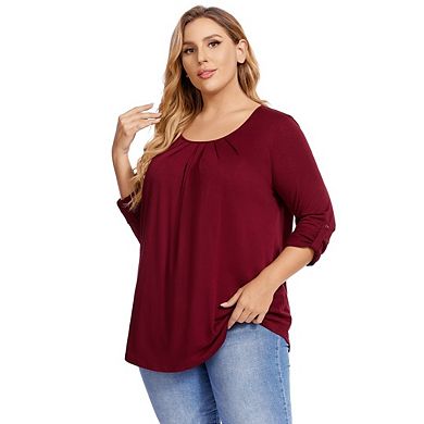 Plus Size Tops for Women Long Sleeve Tunic Casual Shirts Crew Neck Blouse