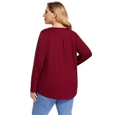 Plus Size Tops for Women Long Sleeve Tunic Casual Shirts Crew Neck Blouse