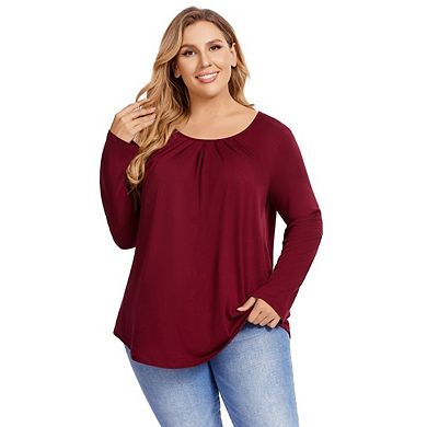 Plus Size Tops for Women Long Sleeve Tunic Casual Shirts Crew Neck Blouse