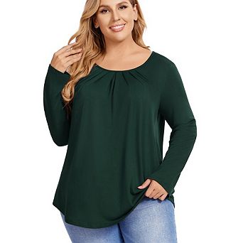 Plus Size Tops for Women Long Sleeve Tunic Casual Shirts Crew Neck Blouse