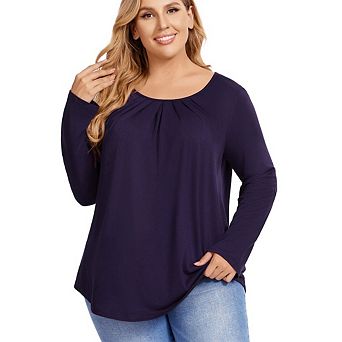 Plus Size Tops for Women Long Sleeve Tunic Casual Shirts Crew Neck Blouse