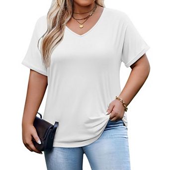 Zeagoo Women's Plus Size V Neck Short Sleeve Striped Loose Fit Casual Summer Blouses
