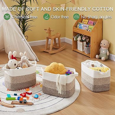 3PC Woven Cotton Rope Storage Baskets Bathroom Toys Towel Organizer Gift Basket