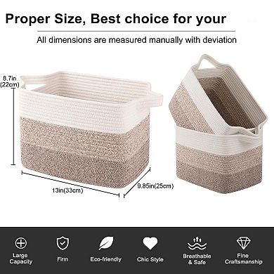3PC Woven Cotton Rope Storage Baskets Bathroom Toys Towel Organizer Gift Basket