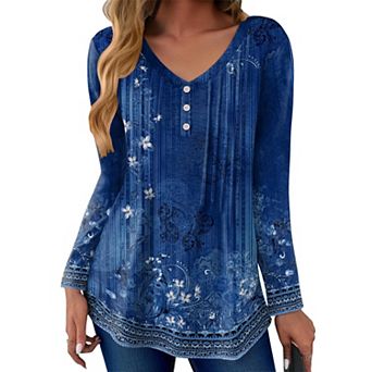 Zeagoo Women's Boho Long Sleeve V Neck Blouses Dressy Casual Business Work Tops