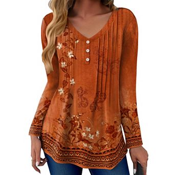 Zeagoo Women's Boho Long Sleeve V Neck Blouses Dressy Casual Business Work Tops
