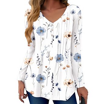 Zeagoo Women's Boho Long Sleeve V Neck Blouses Dressy Casual Business Work Tops