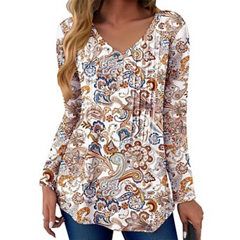 Zeagoo Women's Boho Long Sleeve V Neck Blouses Dressy Casual Business Work Tops