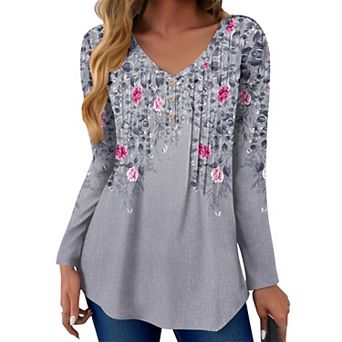 Zeagoo Women's Boho Long Sleeve V Neck Blouses Dressy Casual Business Work Tops