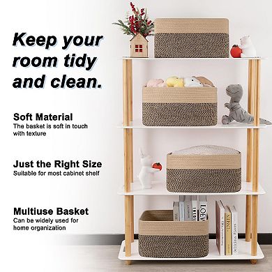 4PC Woven Storage Baskets Shelves Organizer Bins Gift Basket