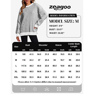 Zeagoo Women's Oversized Crew Neck Long Sleeve Color Block Rib Knit Pullover Sweater Tops