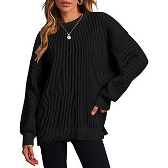 Zeagoo Women's Oversized Crew Neck Long Sleeve Color Block Rib Knit Pullover Sweater Tops