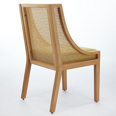 Pnronnc Linen Upholstered Wingback Dining Chair wRattan Back Rustic Wooden Side Chairs for Kitchen