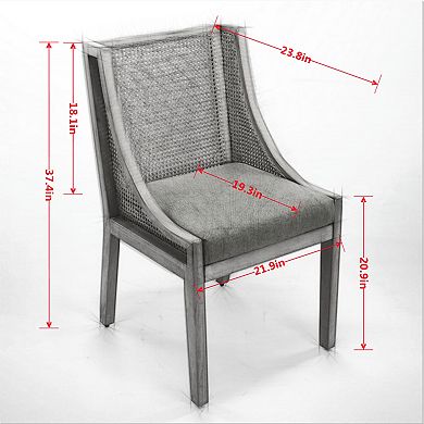 Pnronnc Linen Upholstered Wingback Dining Chair wRattan Back Rustic Wooden Side Chairs for Kitchen