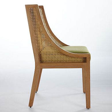 Pnronnc Linen Upholstered Wingback Dining Chair wRattan Back Rustic Wooden Side Chairs for Kitchen