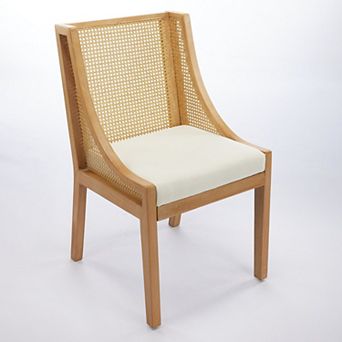 Pnronnc Linen Upholstered Wingback Dining Chair wRattan Back Rustic Wooden Side Chairs for Kitchen