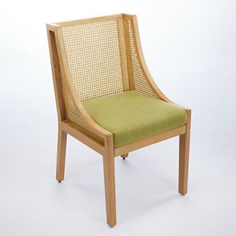Pnronnc Linen Upholstered Wingback Dining Chair wRattan Back Rustic Wooden Side Chairs for Kitchen