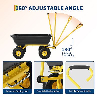 Garden Dump Cart 600 lbs,Utility Yard Wagon, 10-Inch Flat-Free All-Terrain Wheels