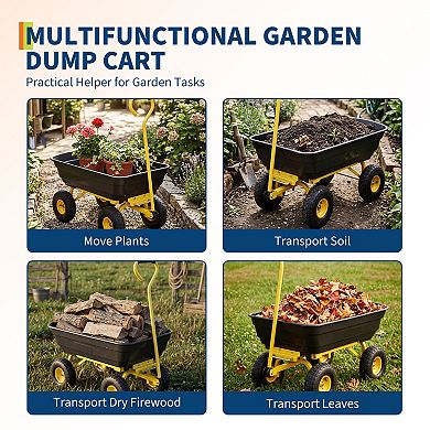 Garden Dump Cart 600 lbs,Utility Yard Wagon, 10-Inch Flat-Free All-Terrain Wheels