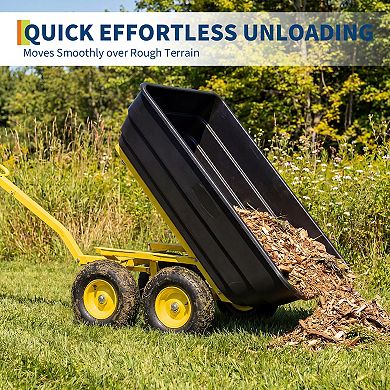 Garden Dump Cart 600 lbs,Utility Yard Wagon, 10-Inch Flat-Free All-Terrain Wheels