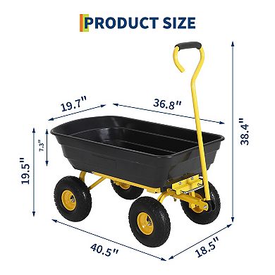 Garden Dump Cart 600 lbs,Utility Yard Wagon, 10-Inch Flat-Free All-Terrain Wheels