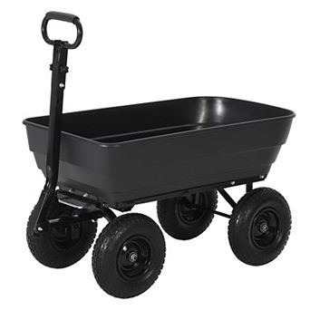 Garden Dump Cart 600 lbs,Utility Yard Wagon, 10-Inch Flat-Free All-Terrain Wheels