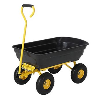 Garden Dump Cart 600 lbs,Utility Yard Wagon, 10-Inch Flat-Free All-Terrain Wheels