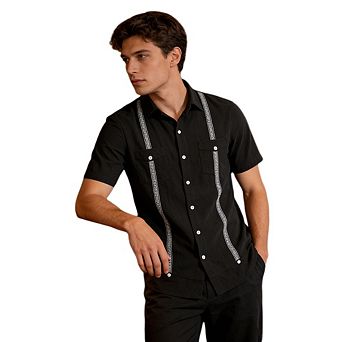 Mens Short Sleeve Shirts Linen Cotton Guayabera Embroidered Wedding Shirt Summer Beach Tops