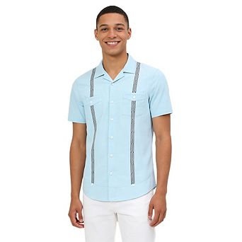 Mens Short Sleeve Shirts Linen Cotton Guayabera Embroidered Wedding Shirt Summer Beach Tops