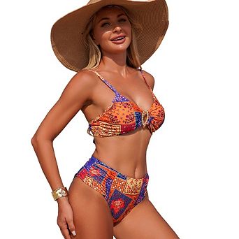 Women Boho Tropical Floral Two Piece Bikini Sets Colorful wimsuit Beach Vacation Bathing Suit