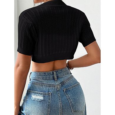 Women Knit Cropped Cardigan Short Sleeve Lightweight Shrug