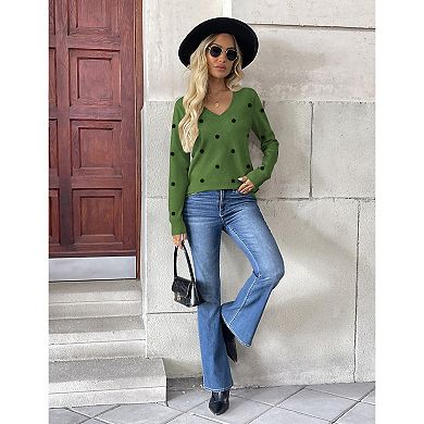 Zeagoo Women's Fall V Neck Sweater Trendy Long Sleeve Lightweight Ribbed Knit Pullover Tops