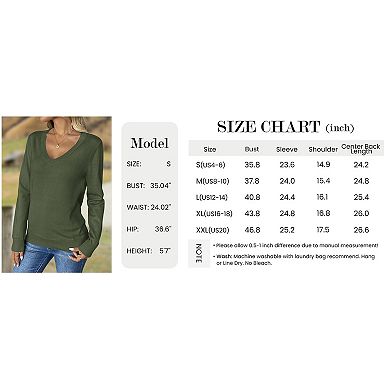 Zeagoo Women's Fall V Neck Sweater Trendy Long Sleeve Lightweight Ribbed Knit Pullover Tops