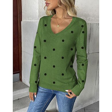 Zeagoo Women's Fall V Neck Sweater Trendy Long Sleeve Lightweight Ribbed Knit Pullover Tops