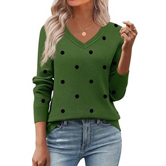 Zeagoo Women's Fall V Neck Sweater Trendy Long Sleeve Lightweight Ribbed Knit Pullover Tops