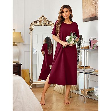 Ekouaer Cotton Short Sleeve Long Night Gown